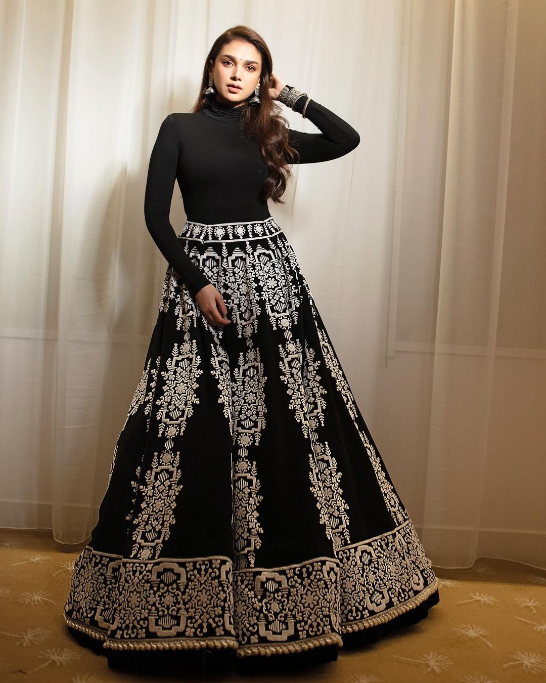 North Indian Actress Aditi Rao Hydari In Black Long Gown